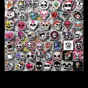 Hot Topic Skull and Fun Stickers - Black, Pink, Red